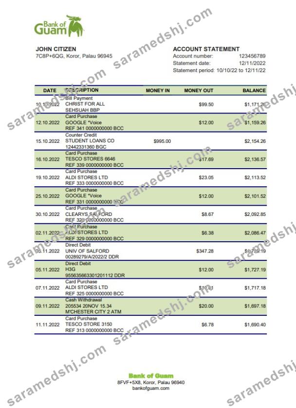 Palau Bank of Guam Bank statement xls